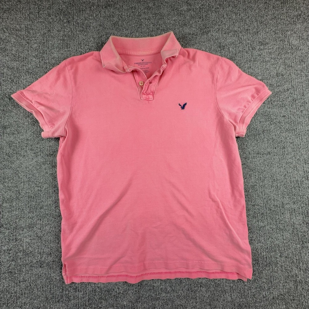 American Eagle Outfitters Polo Shirt Mens Large Pink Athletic Fit Cotton Knit